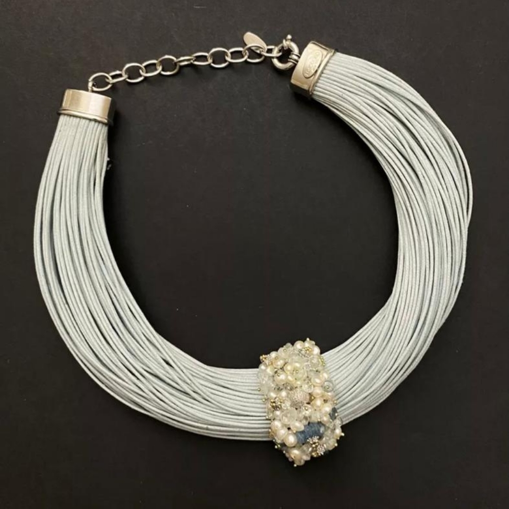 J.GIODORO Italy Necklace/Sterling Silver Clasps & Pendant/Signed